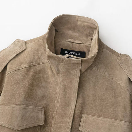 Temperament Women's Suede Texture Leather Coat