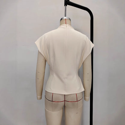 Minimalist European And American Half-high-neck Short-sleeve Top