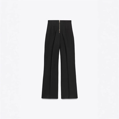 Retro Fashion Versatile Slimming High-waisted Pants With Zip Decoration