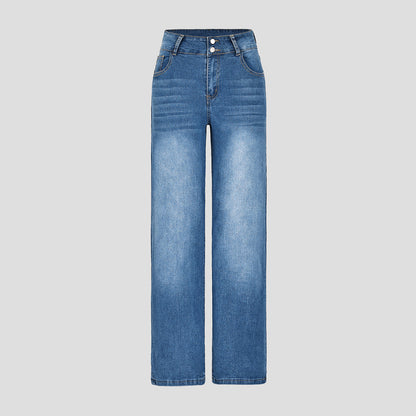 Womens Casual Straight-leg Denim Wide-leg Pants