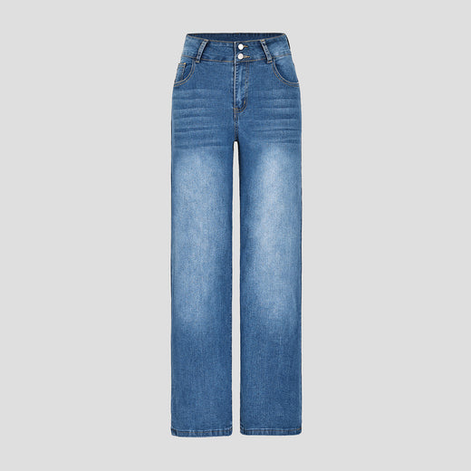 Womens Casual Straight-leg Denim Wide-leg Pants