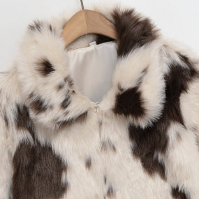 Fashion Temperament Women's Faux Fur Effect Animal Print Coat
