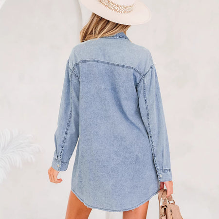 Multi-button Long-sleeve Denim Skirt Relaxed-fit Short Skirt