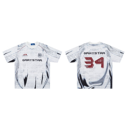 Short Sleeve Round Neck Black And White Printed T-shirt