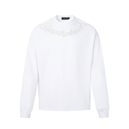 Beaded Letter Pearl Heavyweight Crewneck Hoodie For Couples