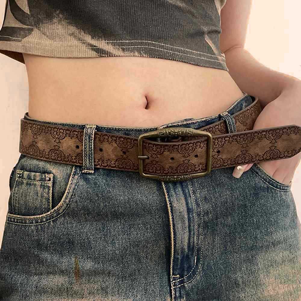 New Retro Embossing Belt Brown Alloy Ethnic Style