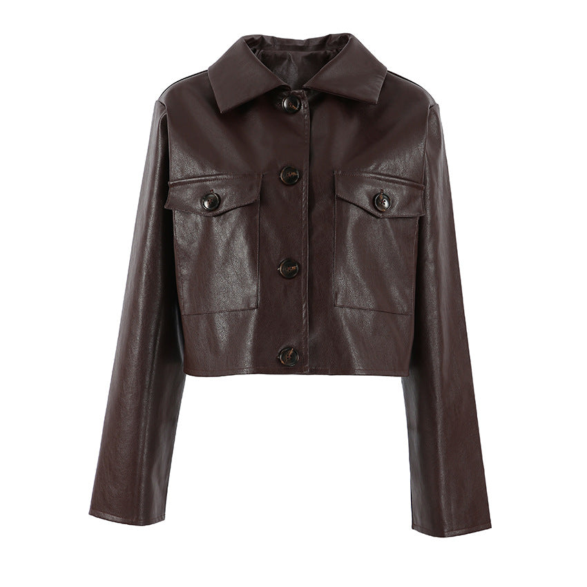 New Loose Slimming Locomotive Style Fashion Leather Coat