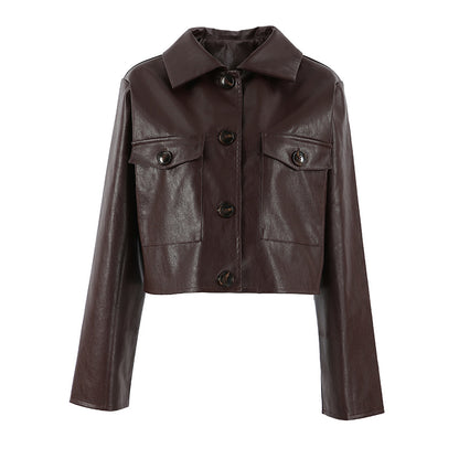 New Loose Slimming Locomotive Style Fashion Leather Coat