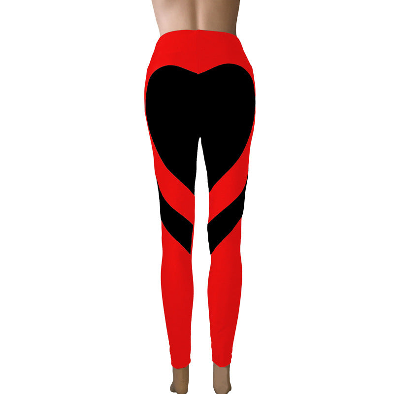 Butt-lifting Heart-patterned Patchwork Leggings With Excellent Stretch