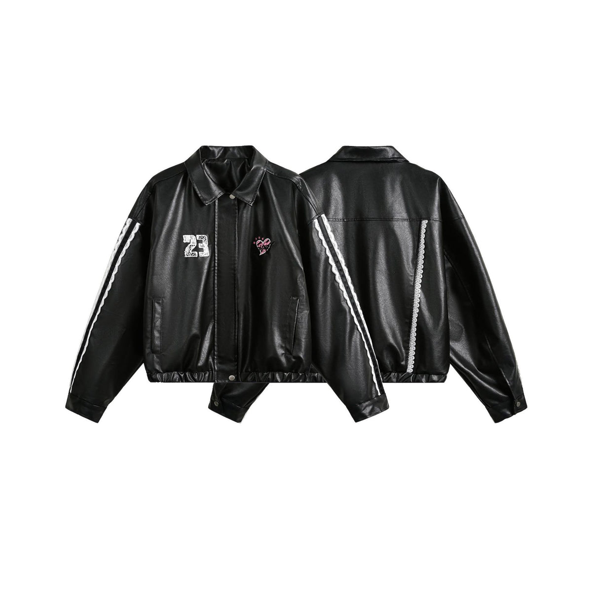 Women's Street Black Lace Love Number Embroidered Lapel Jacket