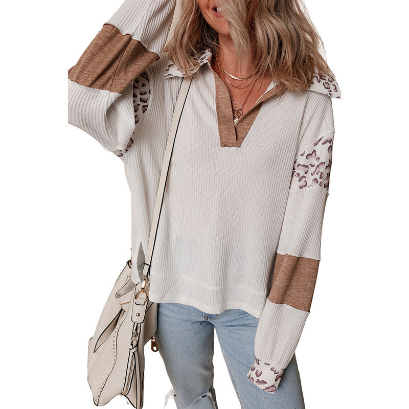 Fashion Leopard Print Printed Lapel Long Sleeve Hoodie