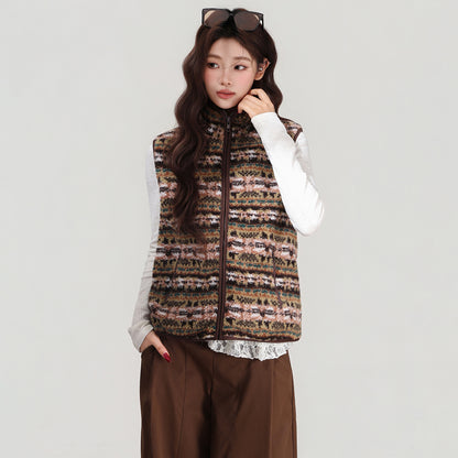 Retro Stand-collar Lamb Wool Vest Women's Cardigan Jacket For Autumn And Winter Layering