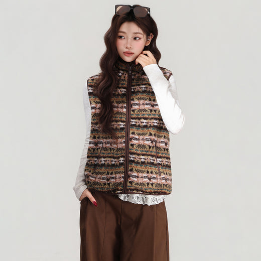 Retro Stand-collar Lamb Wool Vest Women's Cardigan Jacket For Autumn And Winter Layering