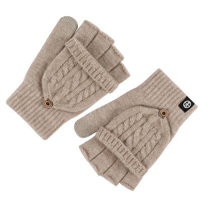 Flip-up Dual-use Half-finger Gloves For Womencold-proof And Warm-keeping