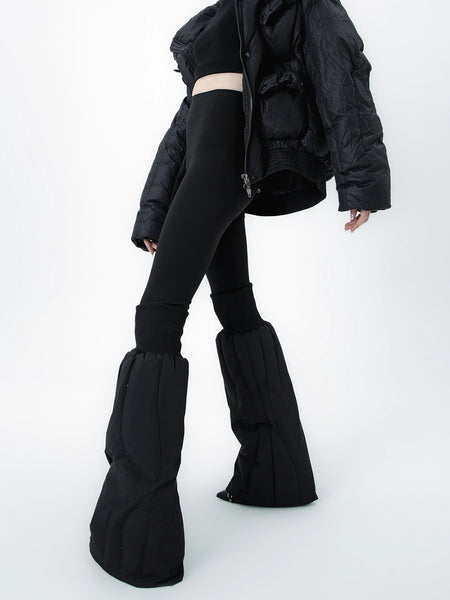 Black Down-filled Thick Warm Wide-leg Leg Warmers