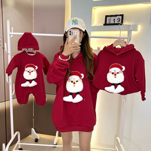 Christmas Parent-child Outfits Fleece-lined Hooded Romper And Hoodie