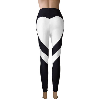 Butt-lifting Heart-patterned Patchwork Leggings With Excellent Stretch