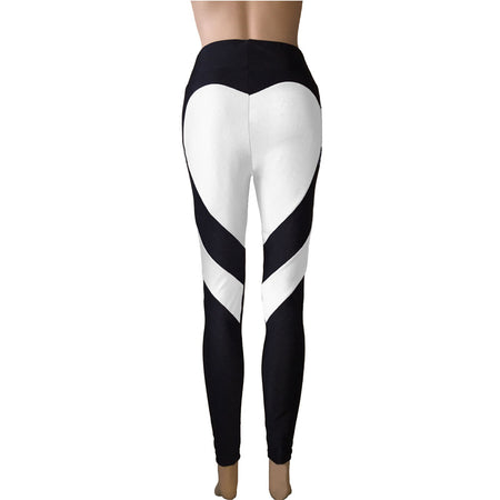 Butt-lifting Heart-patterned Patchwork Leggings With Excellent Stretch