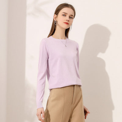Lightweight Long-sleeve Crew-neck Wool Knit Sweater