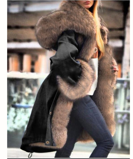 Faux Crystal Fox Fur Collar Fur Collar Hooded Jacket