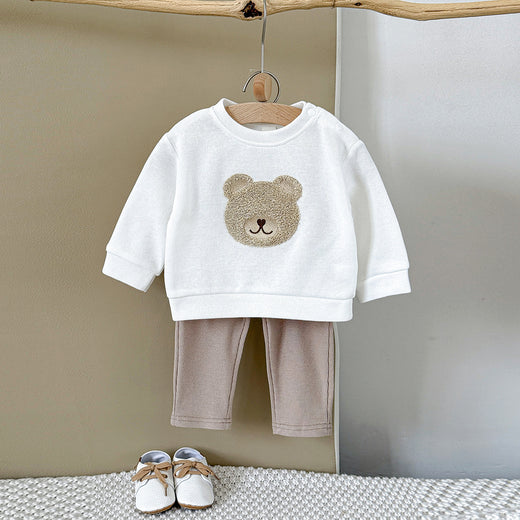 INS Unisex Baby Bear Print Long-sleeve Hoodie And Sweatpants Set For Springautumn