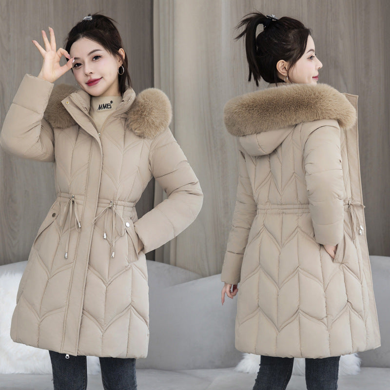 Large Fur Collar Coat Mid-length Thickened Cotton Jacket