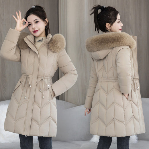 Large Fur Collar Coat Mid-length Thickened Cotton Jacket