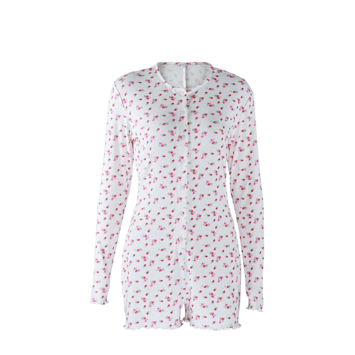 Hemstitched Print Ruffle One-piece Bodysuit