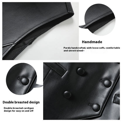 Leather Coat Western Style Double Breasted Vest Short Slim Fit Slimming