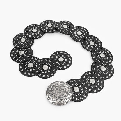 Disc Hook Leather Retro Rivet Alloy Belt Wide Belt