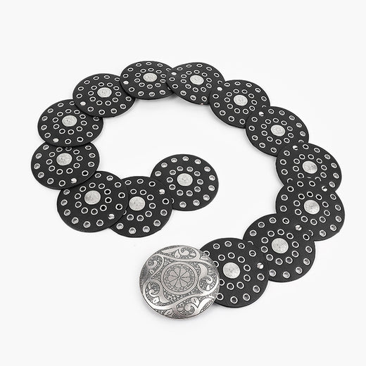 Disc Hook Leather Retro Rivet Alloy Belt Wide Belt