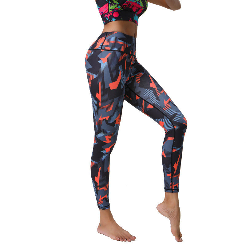 Womens High-Waisted Stretchy Printed Athletic Yoga Fitness Pants
