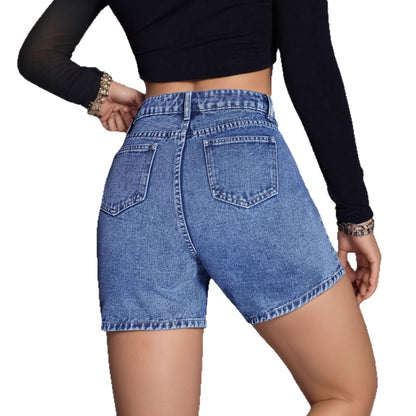 Distressed Vintage Non-stretch Denim Shorts