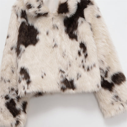 Fashion Temperament Women's Faux Fur Effect Animal Print Coat
