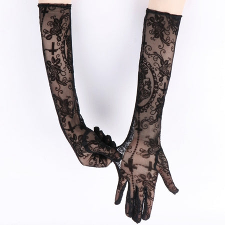 Sexy Lace Long Gloves Dark Skull Halloween Costume Accessories