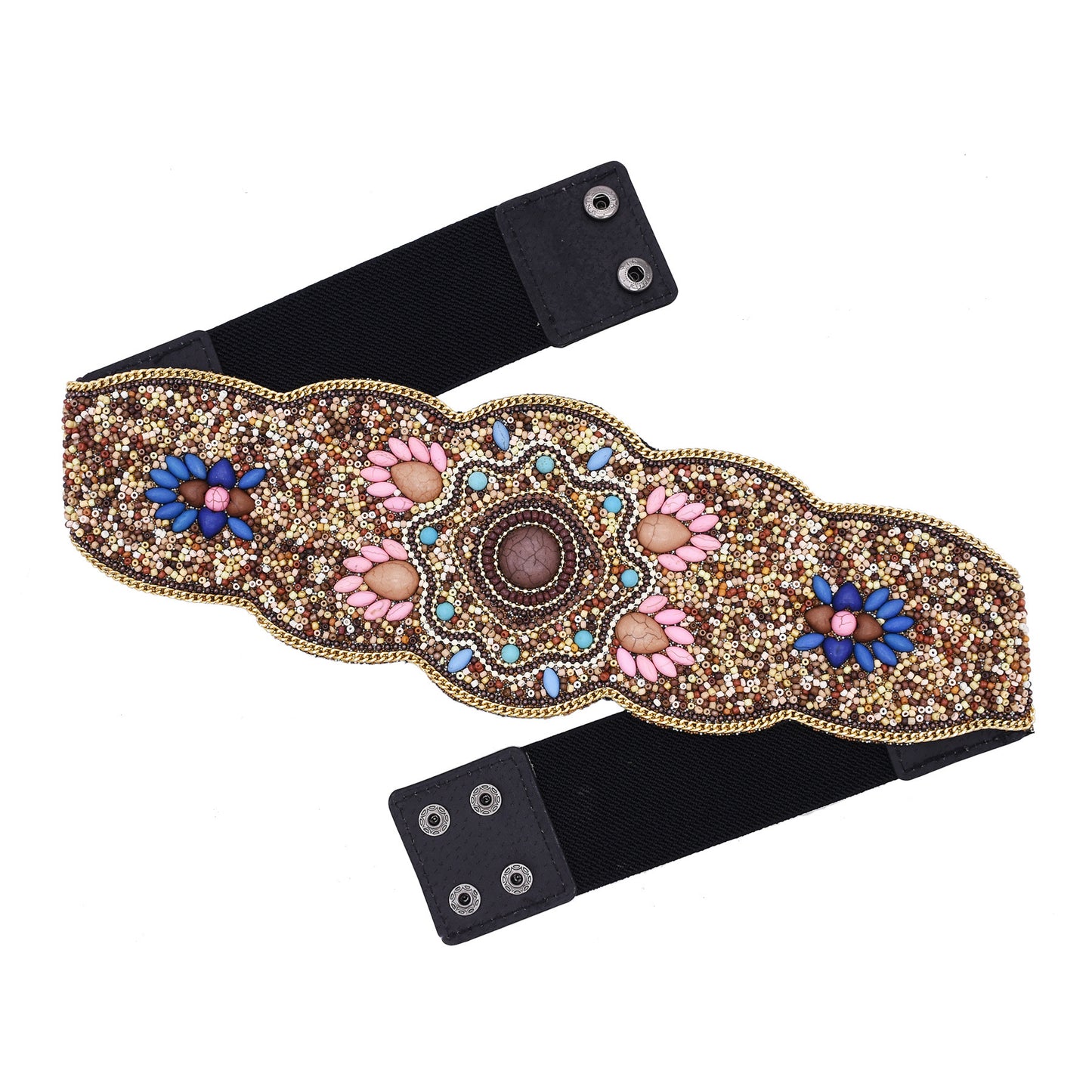 Beaded And Pressed Imitation Turquoise Elastic Waistband For Clothing Belt