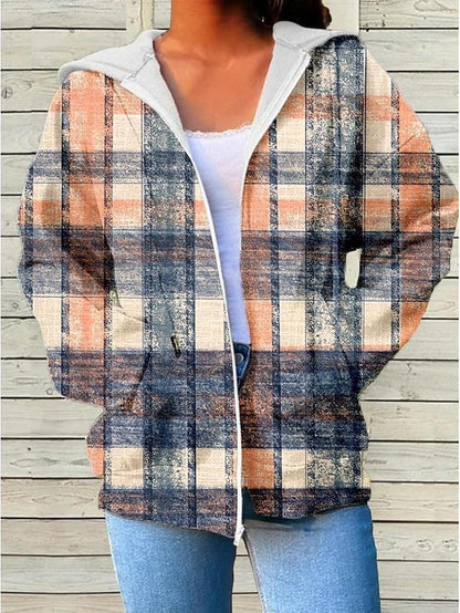Womens Fashionable Casual Printed Zip-Up Hoodie