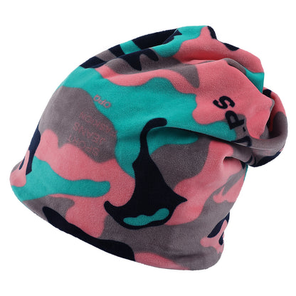 Double-layer Short-pile Bonnet With Multi-colored Plaid Pattern