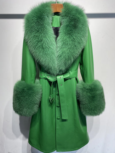 Slim-fit Leather Sheepskin Fox Fur Coat