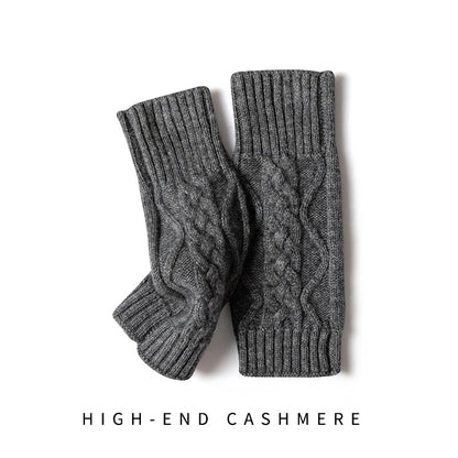 Solid Color Knitted Cashmere Fingerless Gloves