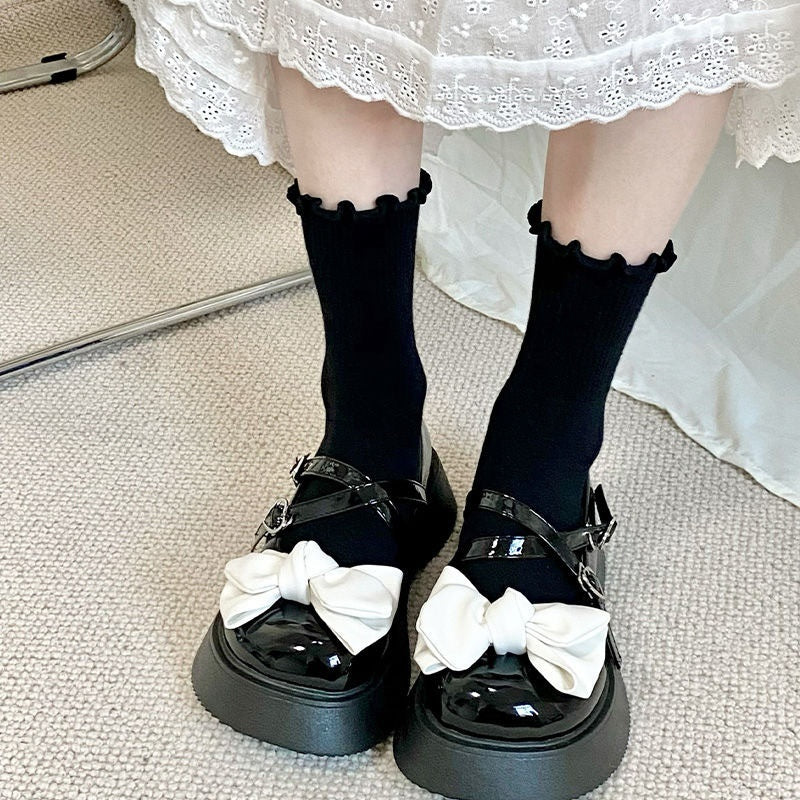 White Lace Socks Mid-calf Thin Mary Jane Shoes Scalloped Socks Versatile