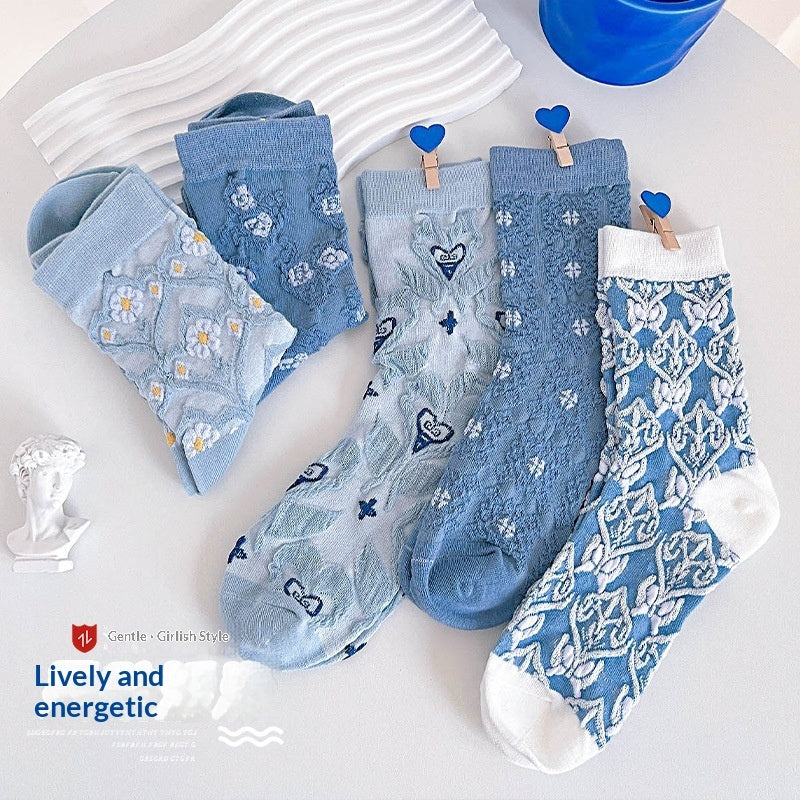 Women's Blue-toned Mid-calf Socks