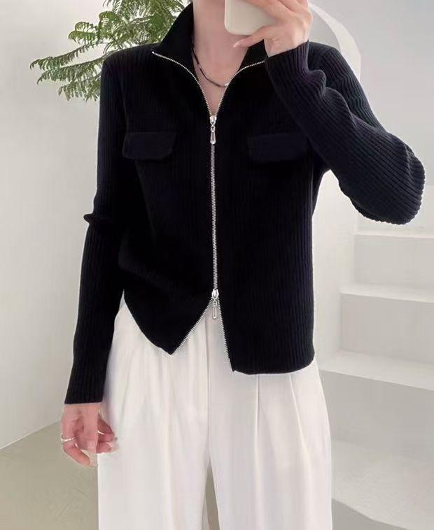 Polo Collar Solid Color Sweater All-match Long Sleeve