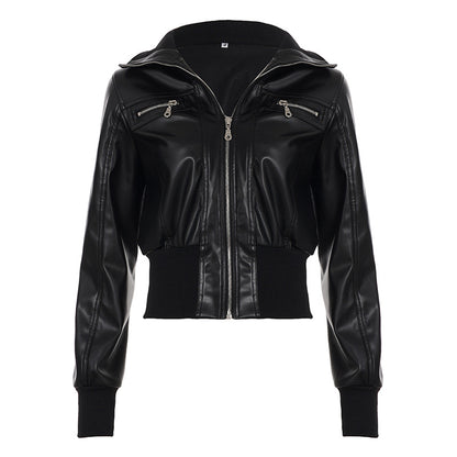 Retro Workwear Zipper Leather Jacket Coat