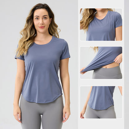 Womens Breathable Bare-Look Yoga Short-Sleeve Top