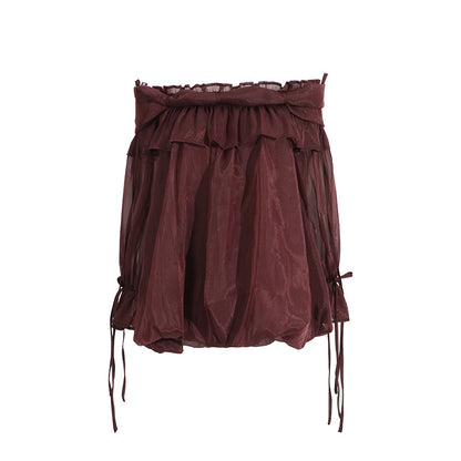Retro Off-the-Shoulder Strap Bell-Sleeve Solid Color Chiffon Top