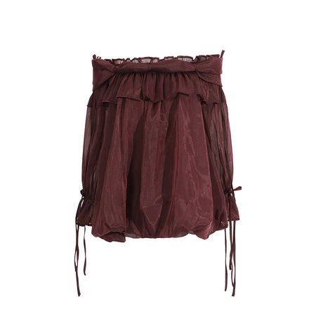 Retro Off-the-Shoulder Strap Bell-Sleeve Solid Color Chiffon Top