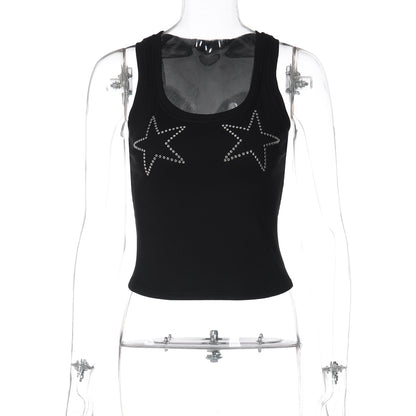 Women's Slim-fit Solid-color Rhinestone-embellished Versatile Top