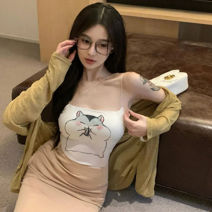 Female Creative Cartoon Printed Short Vest Base