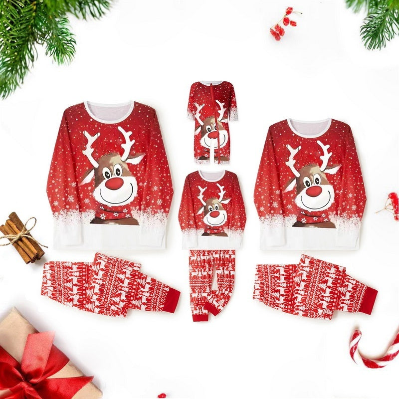 Parent-Child Two-piece Suit Elk Printing Pajamas Suit Homewear